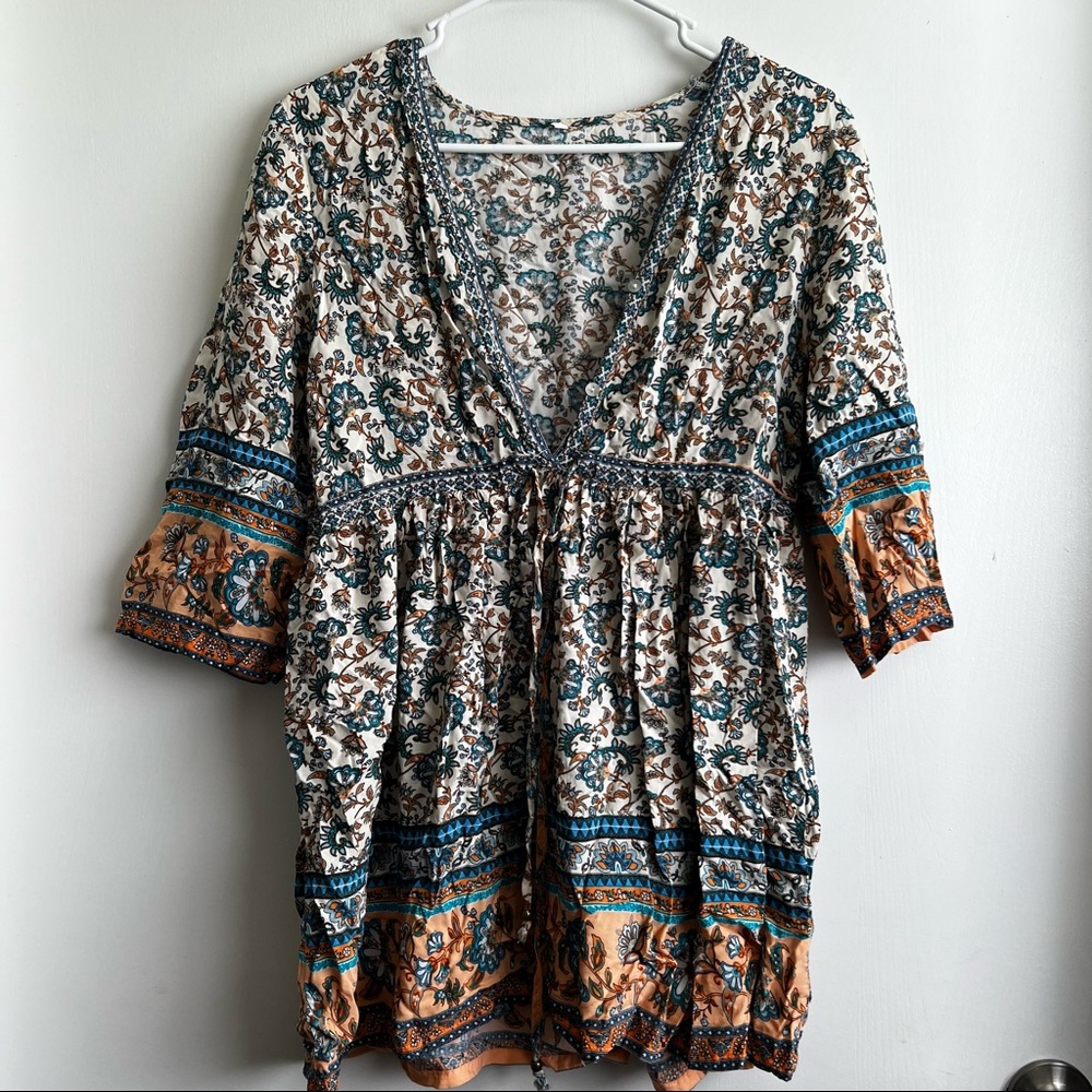 Blue shirt dress with draw strings